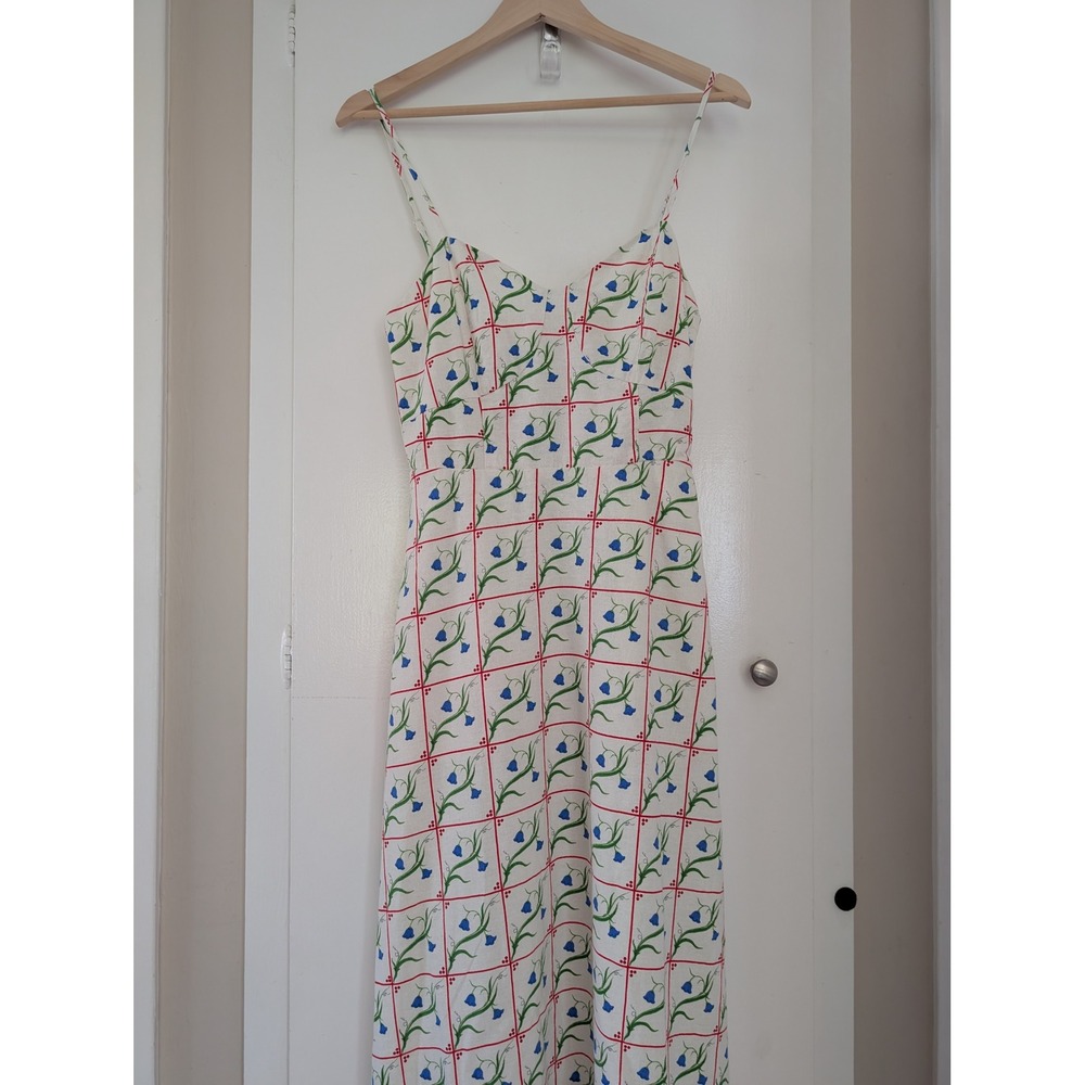 Joie Blue Bellflower Floral Maxi Dress Linen Blend Smocked Womens 2 Vacation New